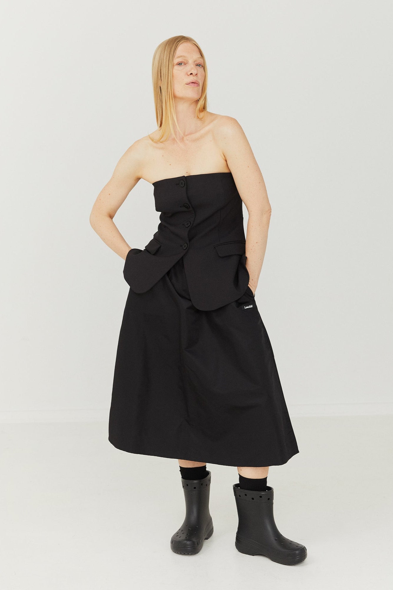 Lauren midi nederdel - sort